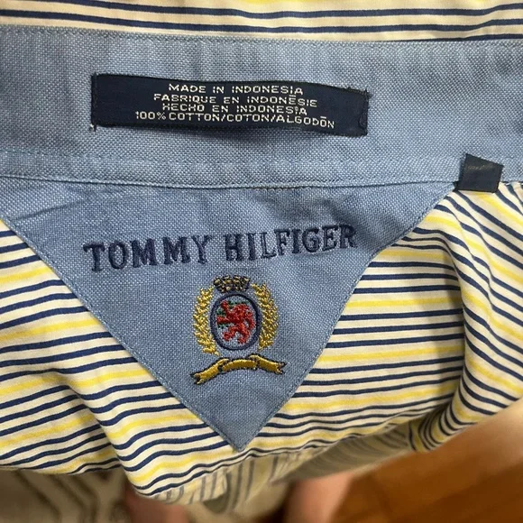 Vintage Tommy Hilfiger Blue, Yellow and White Striped Dress Shirt Size XL - Picture 5 of 6